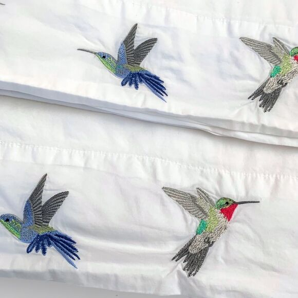 Cuddledown Embroidered Hummingbirds Sateen Flat Sheet - Picture 5 of 8